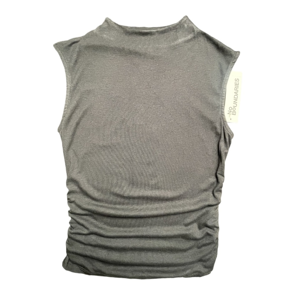 NWT No Boundaries Neck Ruched Sleeveless Tee Black XS